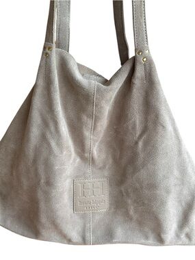 Haute Hippie Slouchy Tote Bag Beige Suede Leather Hobo Style Boho Designer Bag